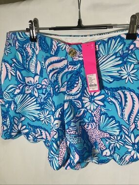 Lilly Pulitzer Turquoise and Pink Coastal Floral Scalloped Shorts